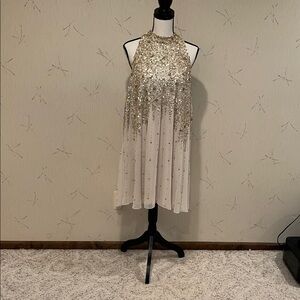 Mac Duggal Gold Sequin Backless Dress